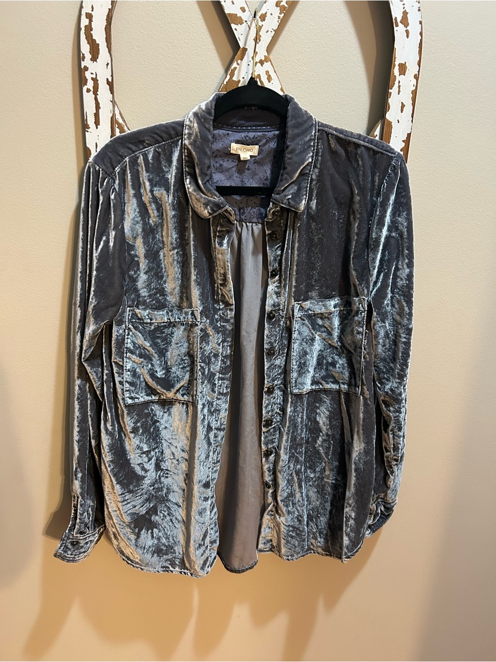 Pilcro Silver Velvet Button-Up Shacket